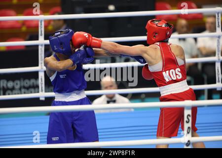 Busto Arsizio, Italy, Tuesday 6th March, 2024.  LINARDATOU CHRISTINA (GRECEE), SADIKU Donjeta (KOSOVO) during the Boxing Road to Paris, E-Work Arena, Busto Arsizio. Credit: Mattia Martegani/Alamy Live News Stock Photo