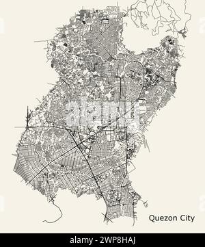 Road map of Quezon City, Lungsod Quezon, Metro Manila, Philippines Stock Vector