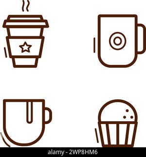 vector isolated icons: coffee, tea, cup, muffin, cupcake Stock Vector