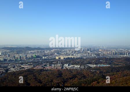 view of the city from the peak of ZhongShan Moutain in Nanjing of China Stock Photo