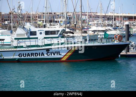 guardia civil civil guard police fast coastal patrol boat berthed in the harbour of corralejo Fuerteventura, Canary Islands, spain Stock Photo