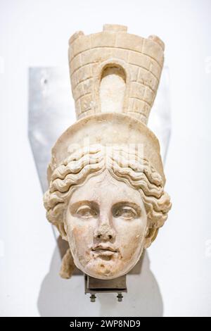 Ancient Roman marble sculpture of Tyche displayed at Sevilles museum. Stock Photo