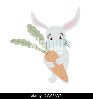 An Easter bunny cartoon rabbit holding a giant Easter egg illustration Stock Vector