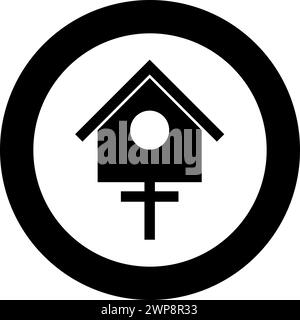Bird box starling house birdhouse nesting icon in circle round black color vector illustration image solid outline style simple Stock Vector