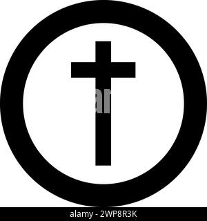 Cross icon in circle round black color vector illustration image solid outline style simple Stock Vector