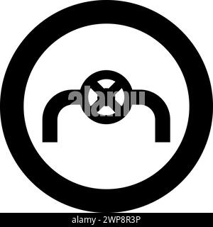 Pipe with valve pipeline with fitting tap flow control industry system icon in circle round black color vector illustration image solid outline style Stock Vector