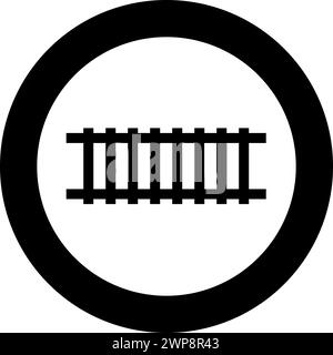 Railway track railroad path rail train subway metro tram transportation concept icon in circle round black color vector illustration image solid Stock Vector