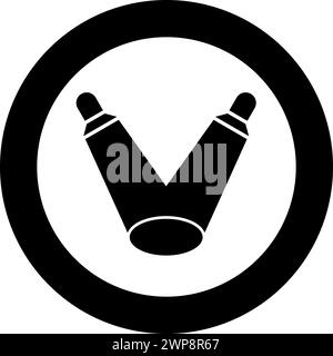 Floodlights two light effects searchlight lamp illumination light projector icon in circle round black color vector illustration image solid outline Stock Vector