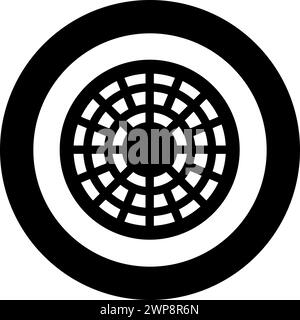 Sewer hatch manhole cover icon in circle round black color vector illustration image solid outline style simple Stock Vector