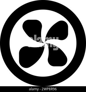 Four lobed fan blade paddle vane ventilation blade icon in circle round black color vector illustration image solid outline style simple Stock Vector