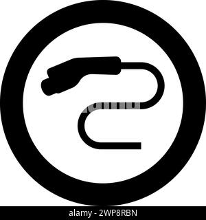 Electric car charger charging plug Ev icon in circle round black color vector illustration image solid outline style simple Stock Vector