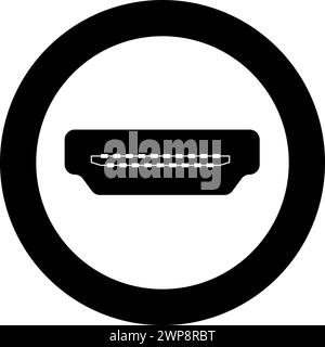 HDMI port socket icon in circle round black color vector illustration image solid outline style simple Stock Vector