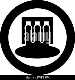 Hydro dam hydroelectric water power station hydropower energy technology plant powerhouse icon in circle round black color vector illustration image Stock Vector