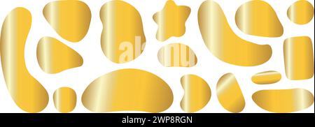 Set of gold organic shapes. liquid shapes, graphic design elements. Bright luxury color. Vector illustration Stock Vector