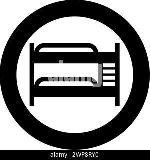 Double tier bunk bed icon in circle round black color vector illustration image solid outline style simple Stock Vector