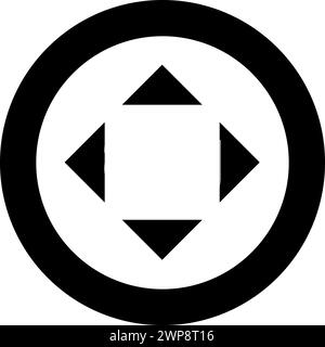 Four arrows pointing from the center symbol location icon in circle round black color vector illustration image solid outline style simple Stock Vector