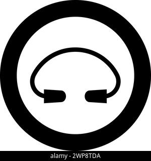 Earplug ear plug protection device icon in circle round black color vector illustration image solid outline style simple Stock Vector