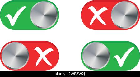 stylish green tick check mark and red cross mark toggle slider selector set for user interface isolated on transparent background vector Stock Vector