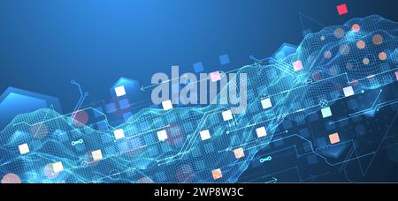 Wireframe Big Data concept. Abstract digital futuristic vector illustration on technology background.  Hand drawn art. Stock Vector