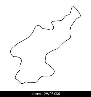 North Korea country simplified map. Thin black outline contour. Simple vector icon Stock Vector