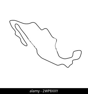 Mexico country simplified map. Thin black outline contour. Simple vector icon Stock Vector