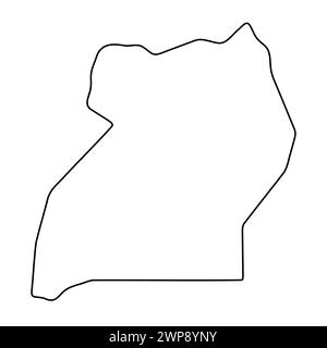 Uganda country simplified map. Thin black outline contour. Simple vector icon Stock Vector