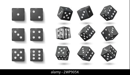 Gambling Dices With Dot Numbers Realistic Vector Illustration Set 