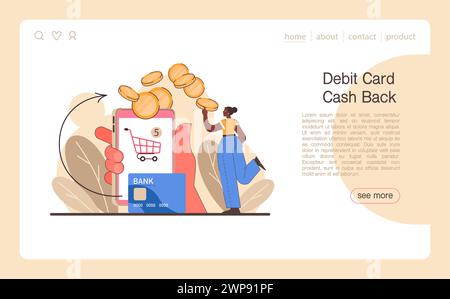 Cashback loyalty program web banner or landing page. Client retention with financial compensation for purchases. Commercial program for client retention. Marketing promotion. Flat vector illustration Stock Vector