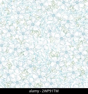 Delicate floral seamless pattern with hand drawn plants elements for textile or wallpaper, scrapbook paper. Blue and green vector background for color Stock Vector