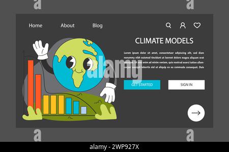 Climate models web banner or landing page dark or night mode. Global warming solutions. Weather patterns research and prediction. Major climate system components atmosphere. Flat vector illustration. Stock Vector