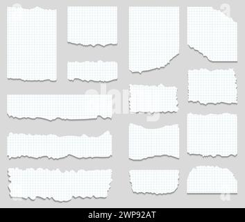 Set of ripped and torn cell paper background in square. Vector illustration. Stock Vector