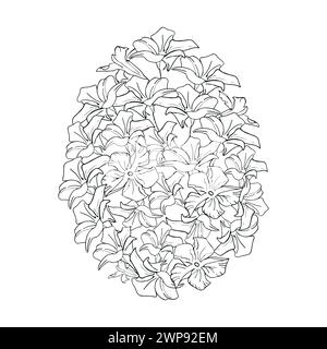 Line art spring flower Easter egg, hand drawn floral elements. Vector illustrations for card or invitations, coloring book. Stock Vector