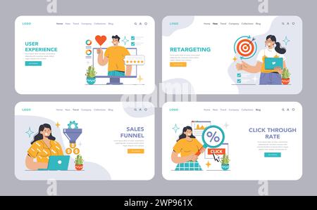 Conversion Rate Optimization set. Experts analyzing website performance ...