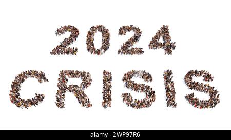 Concept or conceptual large community of people forming 2024 year. 3d illustration metaphor for celebration, festive, party, hope, future, prosperity Stock Photo