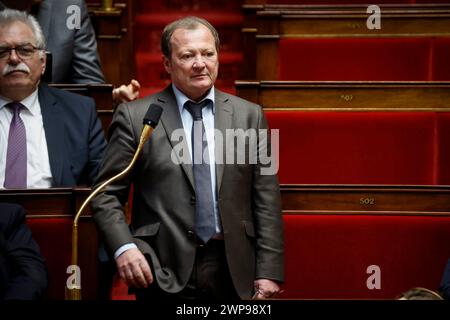 © Thomas Padilla/MAXPPP - 06/03/2024 ; Paris, FRANCE ; SEANCE DE QUESTIONS AU GOUVERNEMENT DANS L' HEMICYCLE DE L' ASSEMBLEE NATIONALE. STEPHANE PEU. Session of questions to the Government at the French National Assembly in Paris, on March 06, 2024. Credit: MAXPPP/Alamy Live News Stock Photo