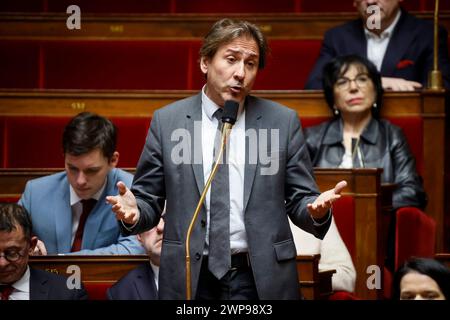 © Thomas Padilla/MAXPPP - 06/03/2024 ; Paris, FRANCE ; SEANCE DE QUESTIONS AU GOUVERNEMENT DANS L' HEMICYCLE DE L' ASSEMBLEE NATIONALE. JEROME GUEDJ. Session of questions to the Government at the French National Assembly in Paris, on March 06, 2024. Credit: MAXPPP/Alamy Live News Stock Photo
