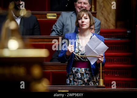 © Thomas Padilla/MAXPPP - 06/03/2024 ; Paris, FRANCE ; SEANCE DE QUESTIONS AU GOUVERNEMENT DANS L' HEMICYCLE DE L' ASSEMBLEE NATIONALE. SARAH LEGRAIN. Session of questions to the Government at the French National Assembly in Paris, on March 06, 2024. Credit: MAXPPP/Alamy Live News Stock Photo