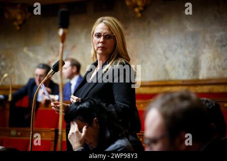 © Thomas Padilla/MAXPPP - 06/03/2024 ; Paris, FRANCE ; SEANCE DE QUESTIONS AU GOUVERNEMENT DANS L' HEMICYCLE DE L' ASSEMBLEE NATIONALE. MICHELE MARTINEZ. Session of questions to the Government at the French National Assembly in Paris, on March 06, 2024. Credit: MAXPPP/Alamy Live News Stock Photo