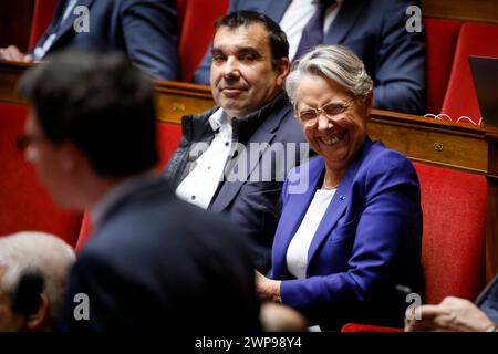 © Thomas Padilla/MAXPPP - 06/03/2024 ; Paris, FRANCE ; SEANCE DE QUESTIONS AU GOUVERNEMENT DANS L' HEMICYCLE DE L' ASSEMBLEE NATIONALE. ELISABETH BORNE. Session of questions to the Government at the French National Assembly in Paris, on March 06, 2024. Credit: MAXPPP/Alamy Live News Stock Photo