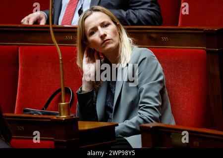 © Thomas Padilla/MAXPPP - 06/03/2024 ; Paris, FRANCE ; SEANCE DE QUESTIONS AU GOUVERNEMENT DANS L' HEMICYCLE DE L' ASSEMBLEE NATIONALE. BERANGERE COUILLARD. Session of questions to the Government at the French National Assembly in Paris, on March 06, 2024. Credit: MAXPPP/Alamy Live News Stock Photo
