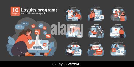 Points Collection Programs Loyalty programs set. Consumers engaging in online shopping benefits ...