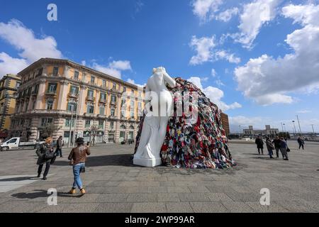 Napoli, Italy, 6 March 2024. A view of the new giant reproduction of Michelangelo Pistoletto's artwork Venus of the Rags, installed in Municipio square in Naples, after being destroyed by fire in July last year. Stock Photo