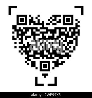 Qr code scan icon. Red heart. Love symbol. Vector illustration. Stock image. EPS 10. Stock Vector