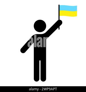 Silhouette man with flag Ukraine. Black icon. Vector illustration. stock image. EPS 10. Stock Vector