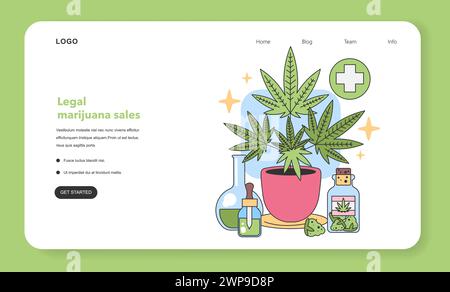Medical cannabis concept. Potted marijuana plant with health-focused products. Therapeutic use, natural remedy. Flat vector illustration Stock Vector