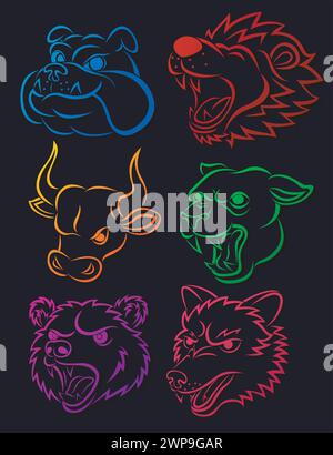 Vicious Wild Animal Head Tattoo Set, Vector Illustration Stock Vector