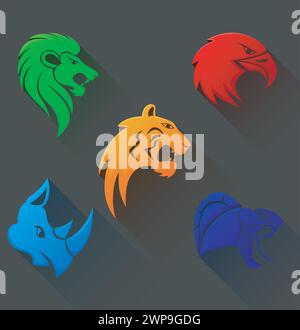 Wild Animal Head Tribal Symbol Flat Design, Vector Illustration Stock Vector