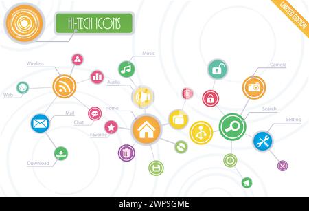 Hi-Tech Root Icons Set, Vector Illustration Stock Vector