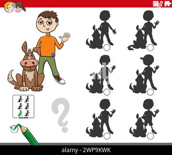 Cartoon illustration of finding the right picture to the shadow educational activity with boy and his dog Stock Vector