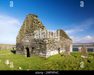 Kilnave Chapel on Loch Gruinart, Islay, Scotland, UK, that was built around late 1300's. Stock Photo